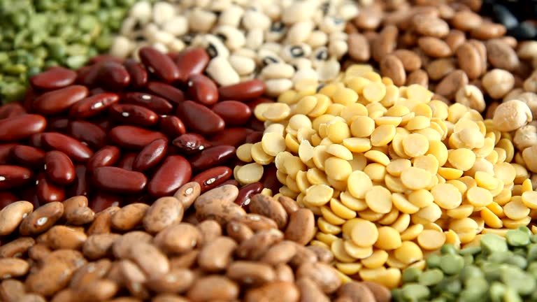 Different dry Legumes Close up, Panning